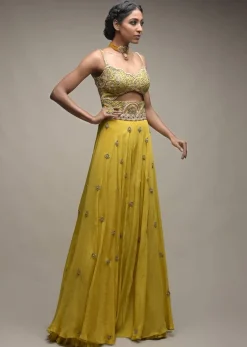 Citrus Jumpsuit In Crepe With Front Cut Out And Zardozi Embroidered Floral Jaal
