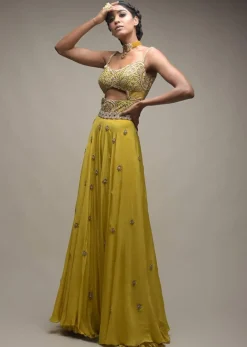 Citrus Jumpsuit In Crepe With Front Cut Out And Zardozi Embroidered Floral Jaal