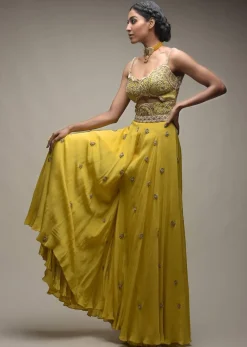 Citrus Jumpsuit In Crepe With Front Cut Out And Zardozi Embroidered Floral Jaal