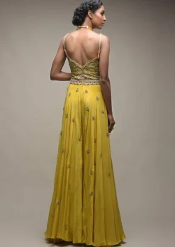 Citrus Jumpsuit In Crepe With Front Cut Out And Zardozi Embroidered Floral Jaal