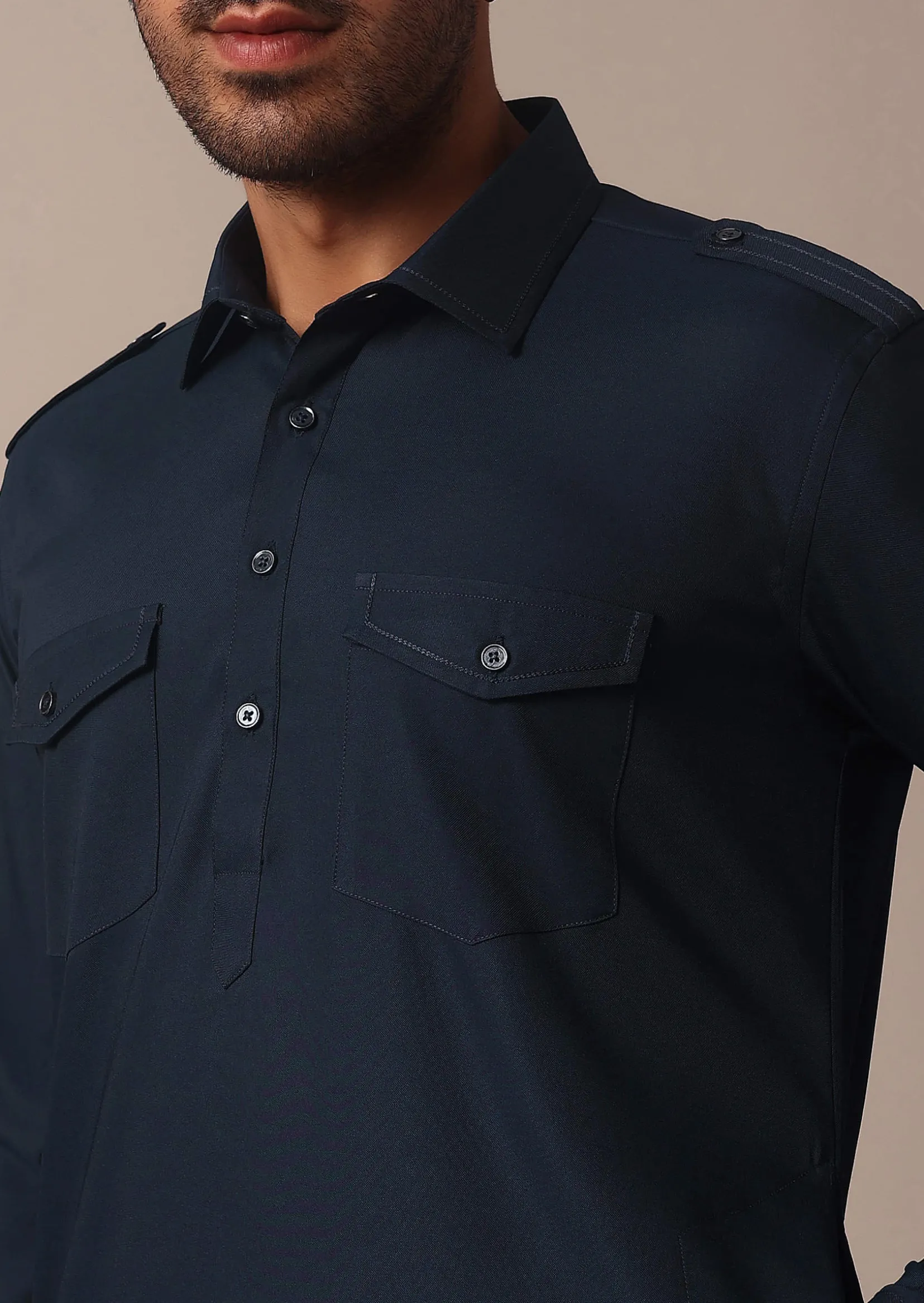 Classic Blue Pathani Kurta Set For Eid