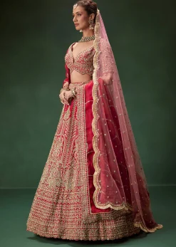 Classic Red Bridal Lehenga With All Over Zari And Dori Embroidery