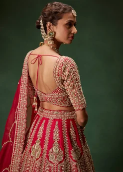 Classic Red Bridal Lehenga With All Over Zari And Dori Embroidery