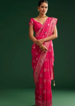 Classic Red Dola Silk Saree With Zari Detailing