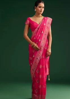 Classic Red Dola Silk Saree With Zari Detailing