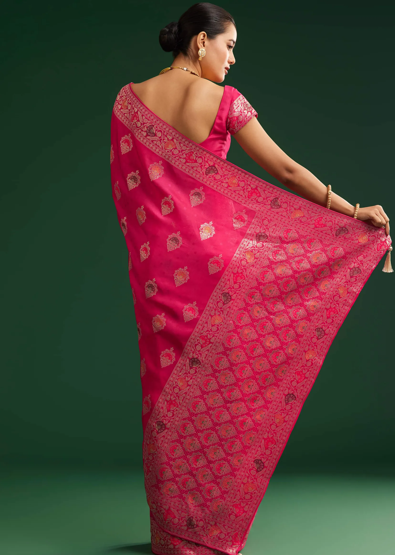 Classic Red Dola Silk Saree With Zari Detailing