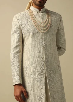 Classic White Raw Silk Sherwani