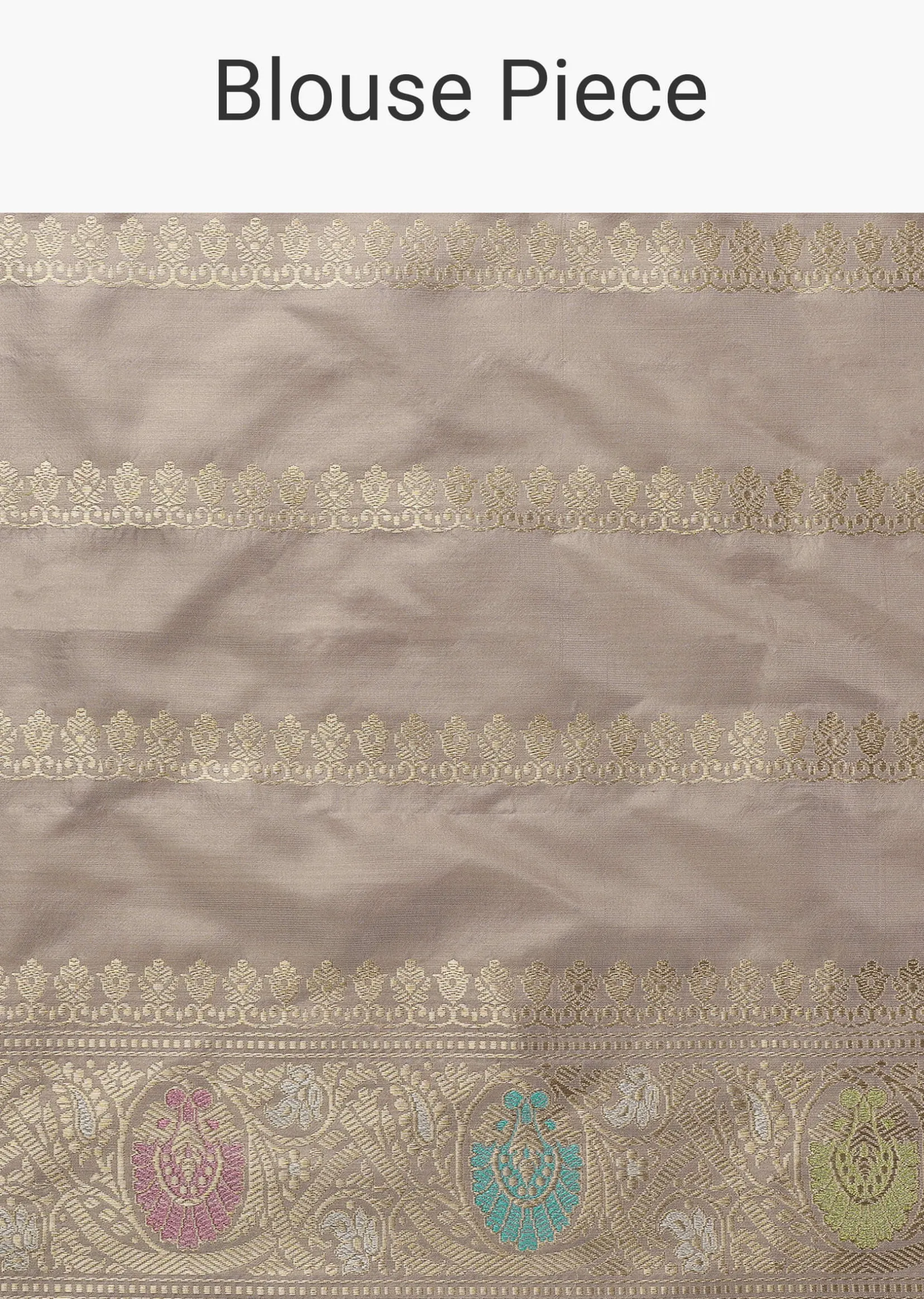 Cloud Grey Handloom Banarasi Saree In Katan Silk With 3-Gram Real Zari Weave And Unstitched Blouse