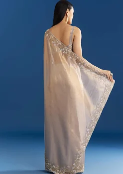Cloud Grey Organza Tissue Saree With Embellished Border