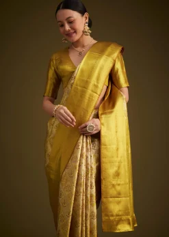 Coffee Beige Kanjivaram Silk Saree With Golden Zari Border