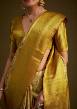 Coffee Beige Kanjivaram Silk Saree With Golden Zari Border