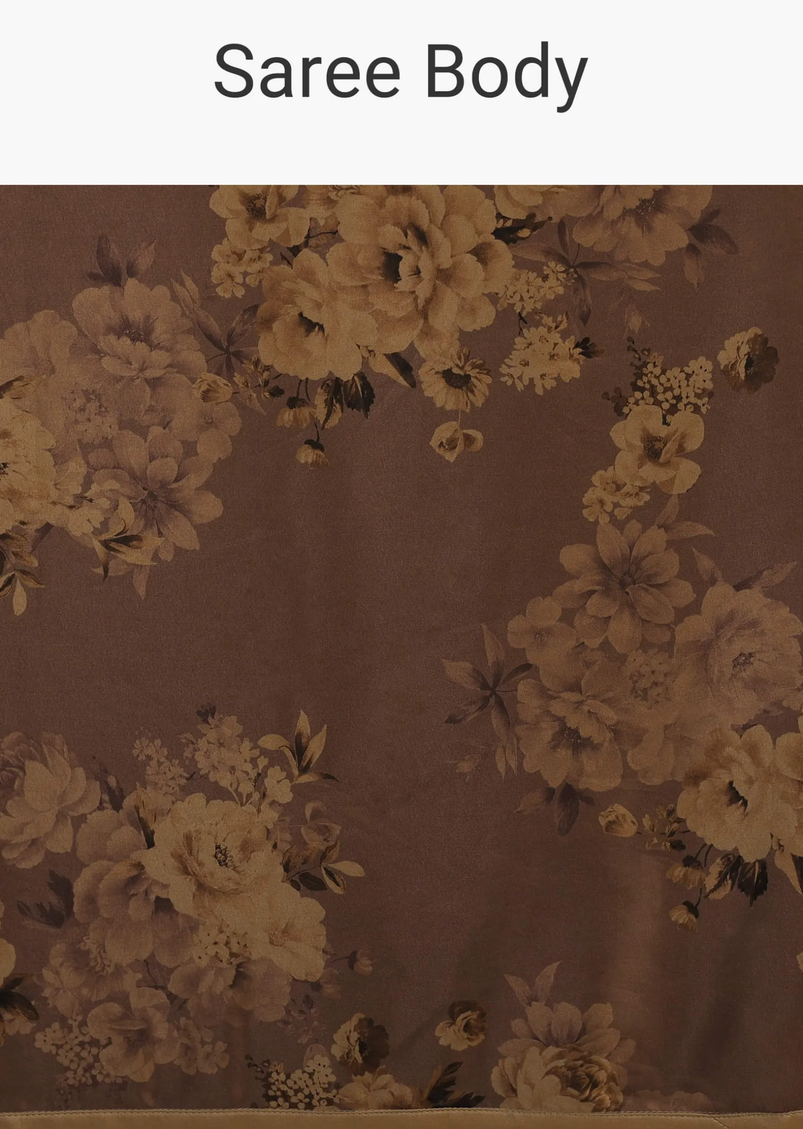 Coffee Brown Satin Saree With Floral Print And Blouse With Stone Work