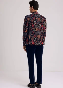 Coffee Brown Velvet Jodhpuri Set With Floral Embroidery