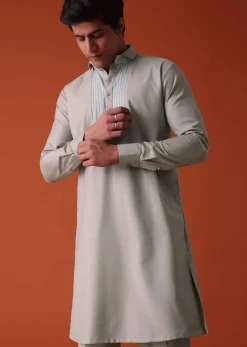 Cool Grey Pathani Kurta Set in Terry Rayon With Yoke Detailing