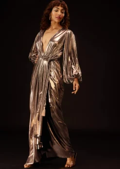 Copper Gold Dress In Lycra With A Braided Waistbelt - DEME X KALKI