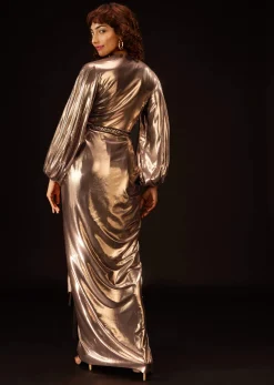 Copper Gold Dress In Lycra With A Braided Waistbelt - DEME X KALKI