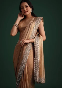 Copper Tissue Cutdana And Stone Embroidered Saree