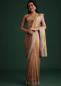 Copper Tissue Cutdana And Stone Embroidered Saree