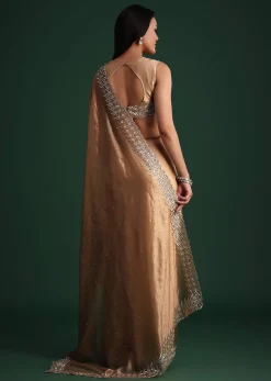 Copper Tissue Cutdana And Stone Embroidered Saree