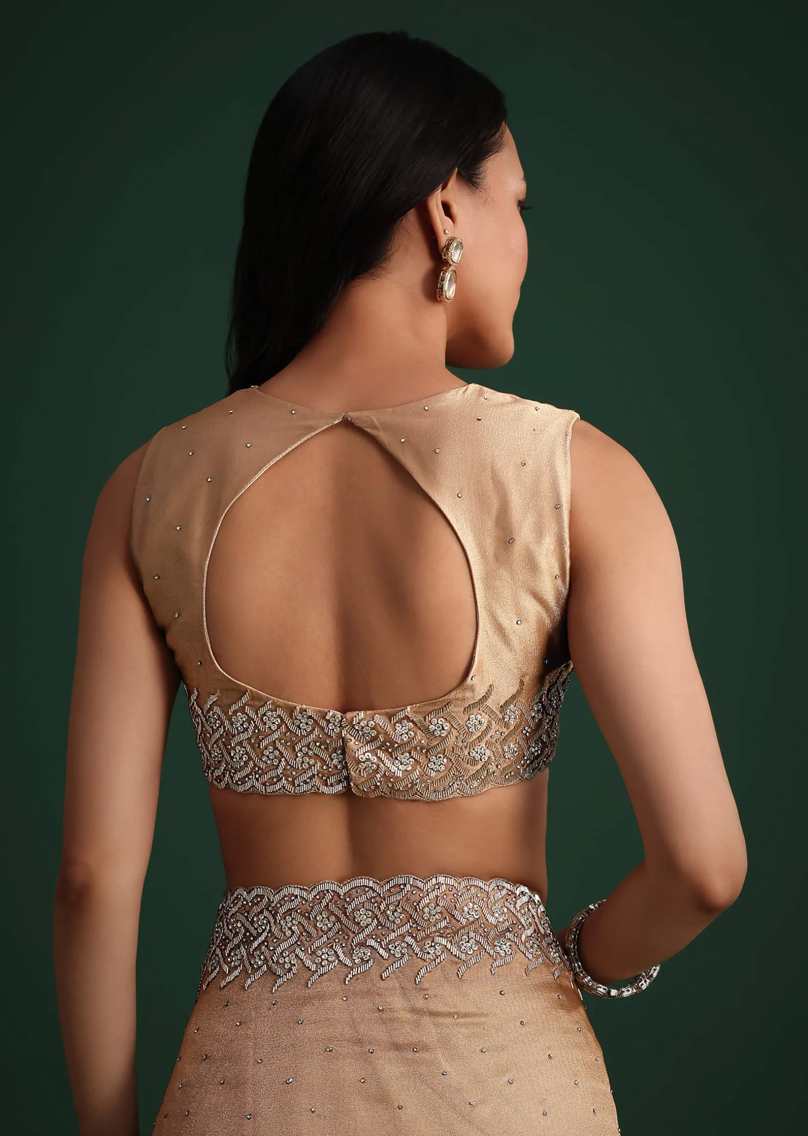Copper Tissue Cutdana And Stone Embroidered Saree