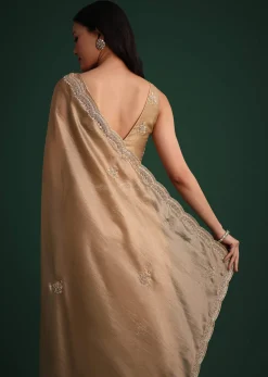 Copper Tissue Saree With Cutdana And Stone Embroidery