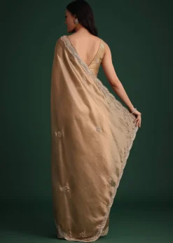 Copper Tissue Saree With Cutdana And Stone Embroidery