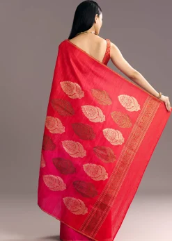 Corel Red Kora Silk Handloom Saree With Woven Traditional Motif