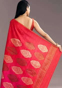 Corel Red Kora Silk Handloom Saree With Woven Traditional Motif
