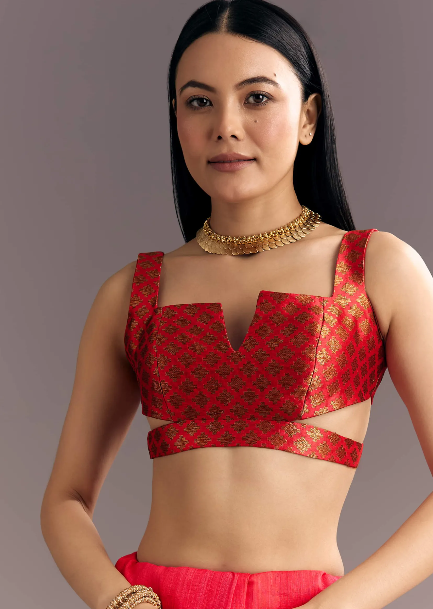 Corel Red Kora Silk Handloom Saree With Woven Traditional Motif