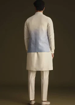 Cream And Blue Ombre Embroidered Silk Jacket Set