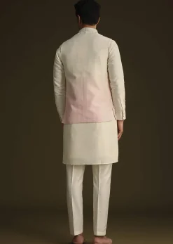 Cream And Pink Ombre Embroidered Silk Jacket Set