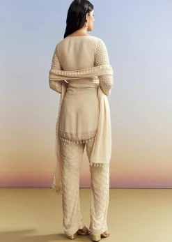 Cream Beaded Kurta Set with Dupatta