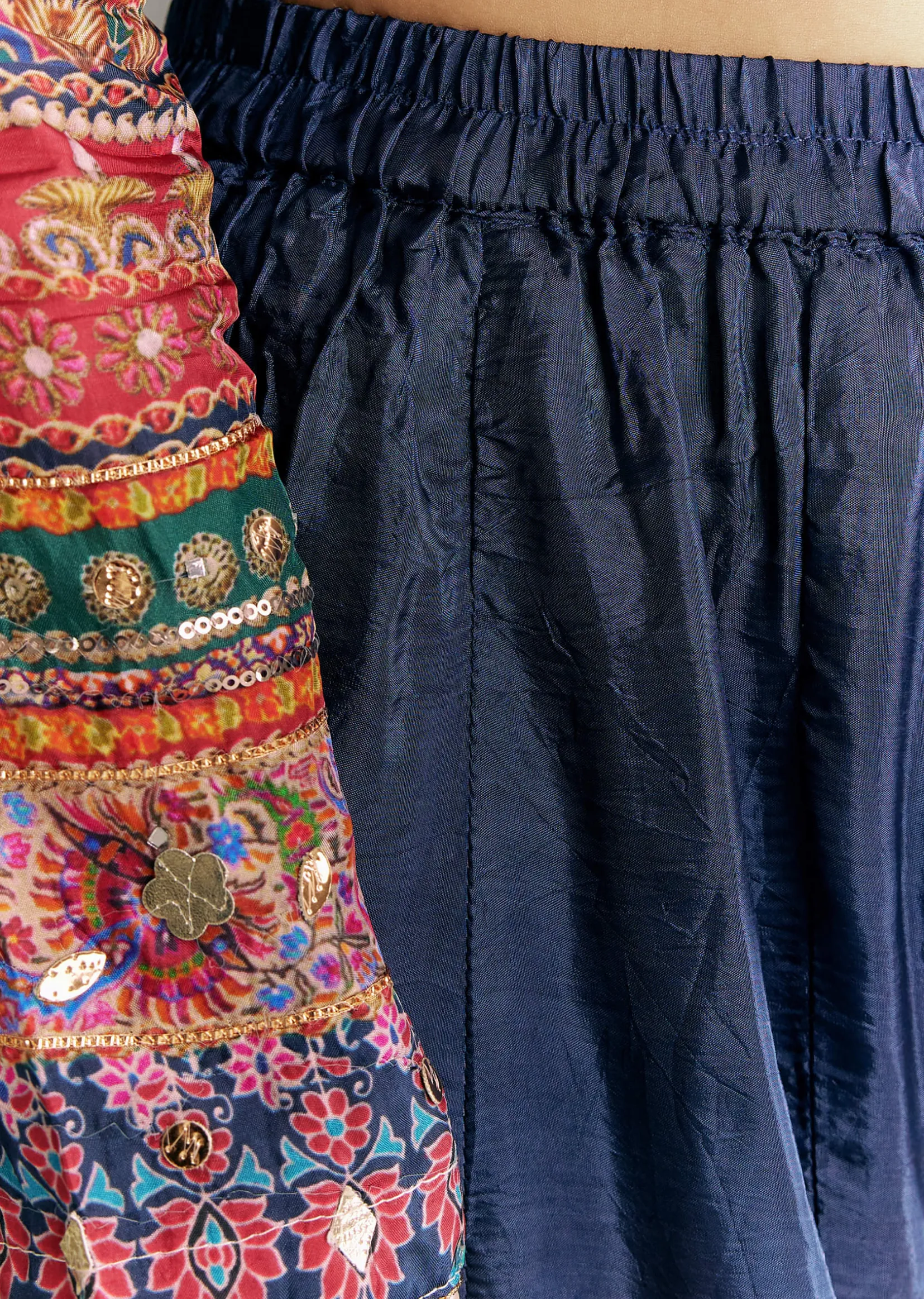 Cream Blue Tabby Silk Printed Kurta Palazzo With Dupatta