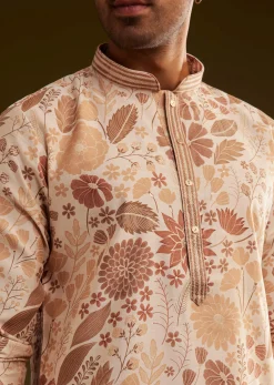 Cream Brown Silk Floral Printed Kurta Set