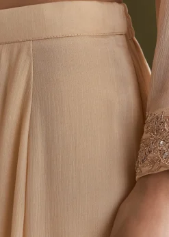 Cream Chinon Kurta Sharara Suit With Embroidered Dupatta