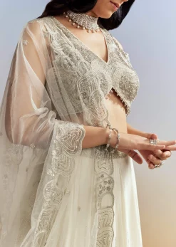 Cream Chinon Lehenga with Net Choli