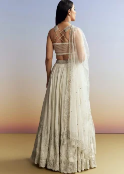 Cream Chinon Lehenga with Net Choli