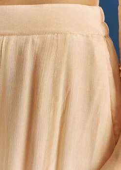 Cream Chinon Moti Embroidered Kurta Palazzo Set With Choker Style Dupatta