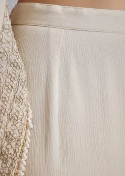 Cream Chinon Moti Work Kurta Sharara Suit With Dupatta