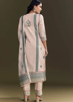 Cream Cotton Block Print Kurta Pant With Dupatta
