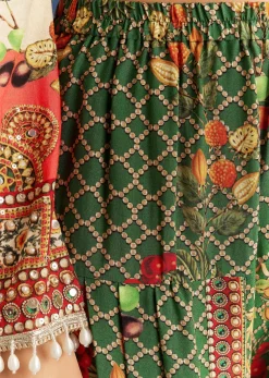 Cream Cotton Muslin Printed Asymmetrical Kurta Dhoti