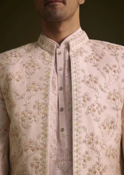 Cream Embroidered Sherwani With Thread And Sequin Work