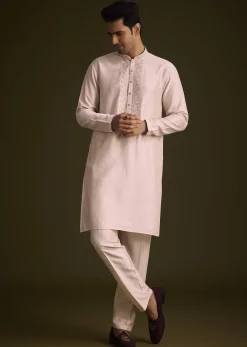 Cream Embroidered Sherwani With Thread And Sequin Work