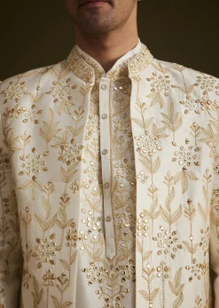 Cream Embroidered Sherwani Set