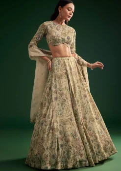 Cream Floral Lehenga Choli With Organza Dupatta