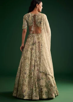Cream Floral Lehenga Choli With Organza Dupatta