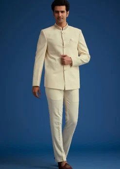 Cream Jodhpuri Suit With Handwork Collar