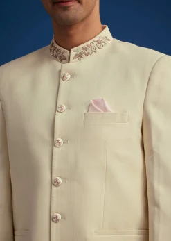 Cream Jodhpuri Suit With Handwork Collar