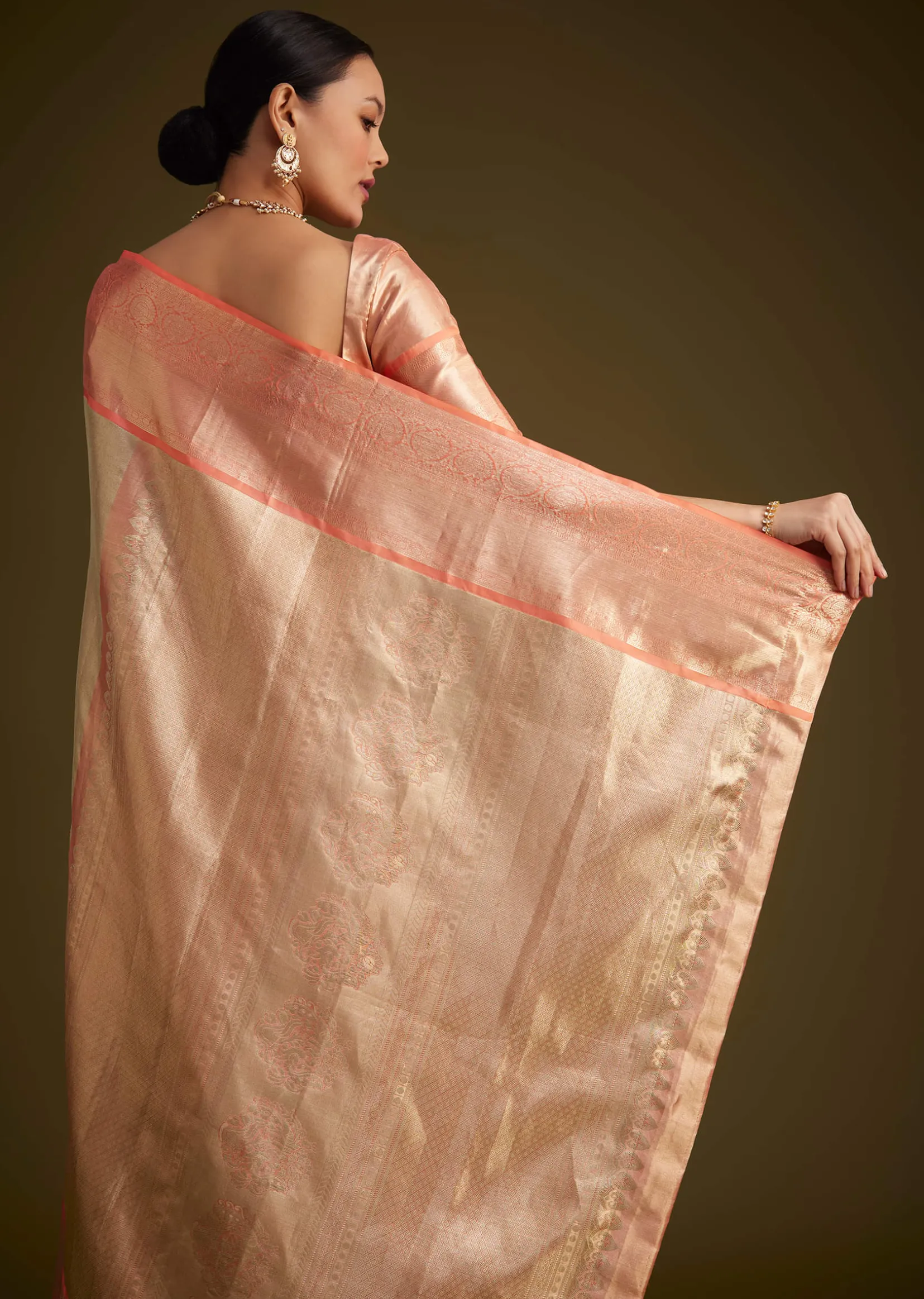 Cream Kanjivaram Silk Saree With Contrast Border And Pallu