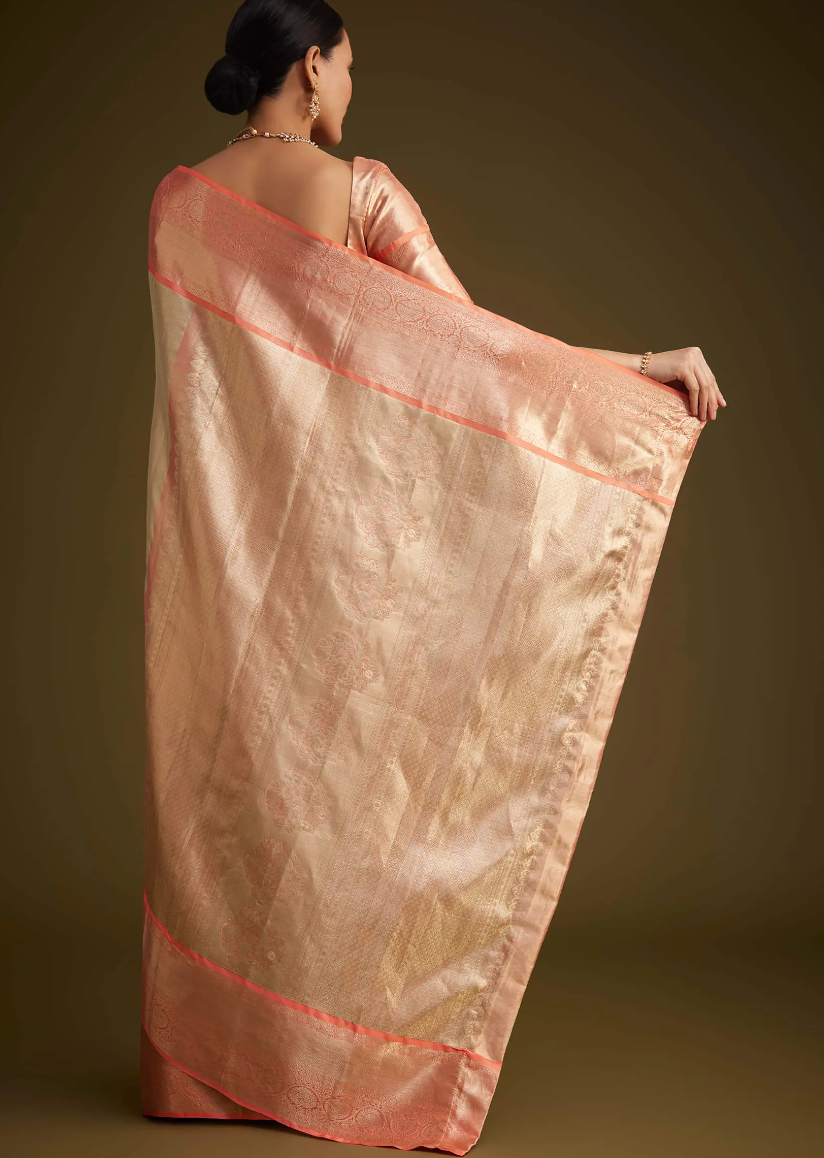 Cream Kanjivaram Silk Saree With Contrast Border And Pallu